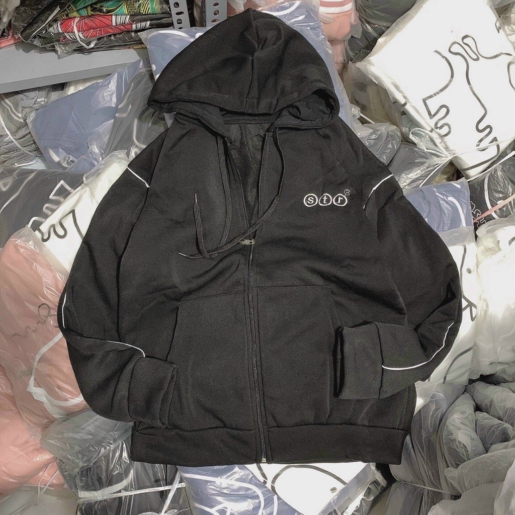 Áo khoác trơn nỉ ngoại dày dặn STR có viền độc đáo, áo khoác nỉ UNISEX form rộng thoải mái xinh xắn.