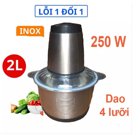 Máy Xay Thịt Đa Năng Cối 2L Inox 304,4 Lưỡi Dao Thép Không Gỉ,Say Sinh Tố Thịt, Cá, Rau Củ Hoa Quả