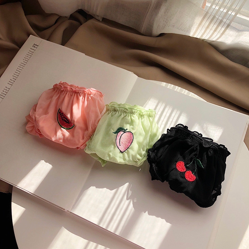 Quần lót TAKETALK phối ren lưng thấp thêu hình trái cây thời trang quyến rũ dành cho nữ