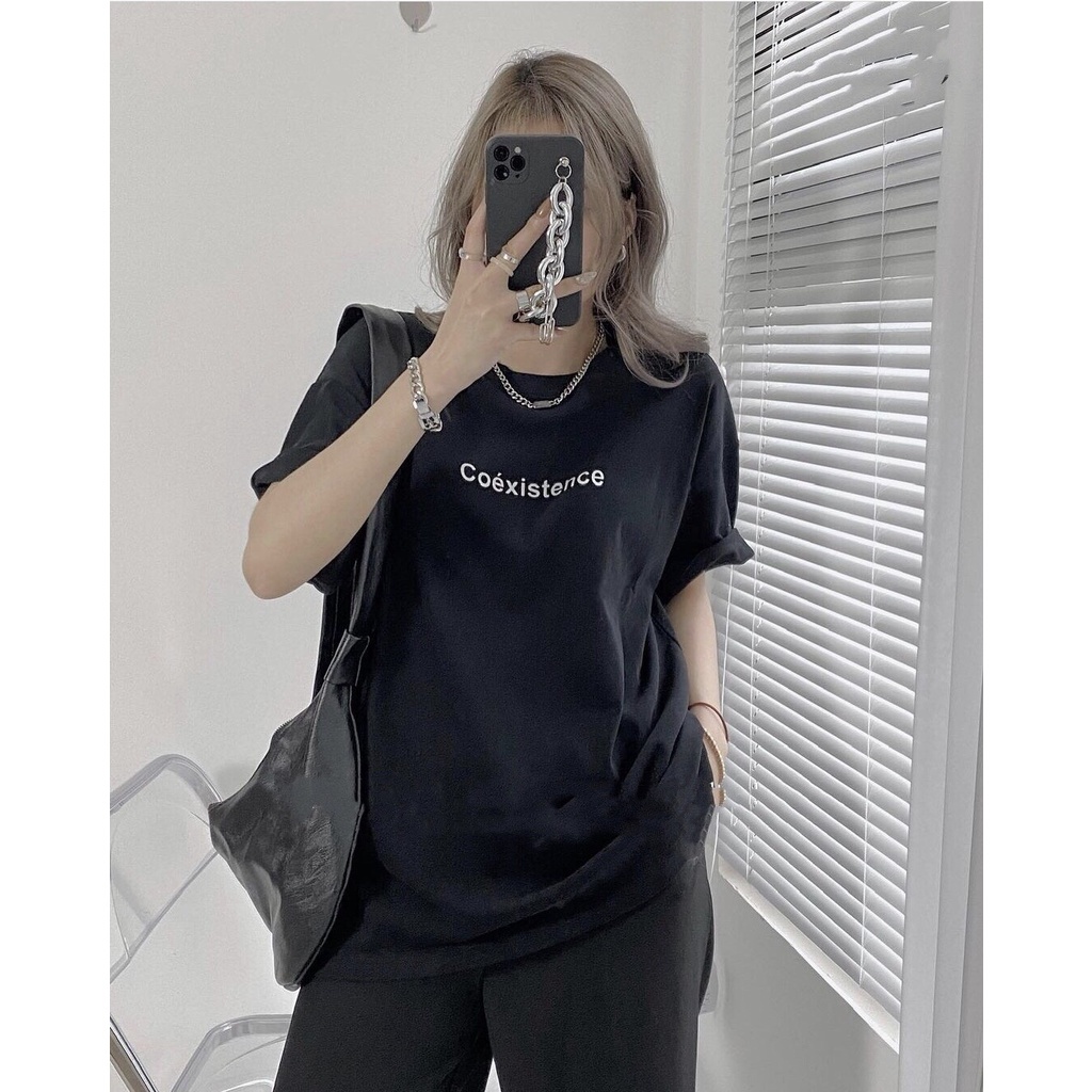 Áo thun tay lỡ form rộng Oversize, áo phông Unisex In Chữ Coéxistence 3158