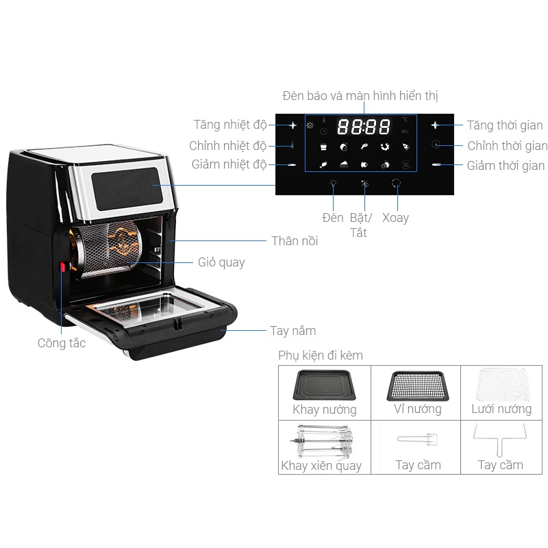 Nồi chiên không dầu Kalite 10 lít Q10 - Hàng chính hãng bảo hành 24 tháng