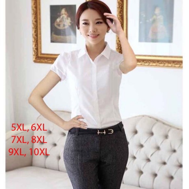Áo sơ mi trắng nữ tay ngắn big size trơn size đại 65-100kg