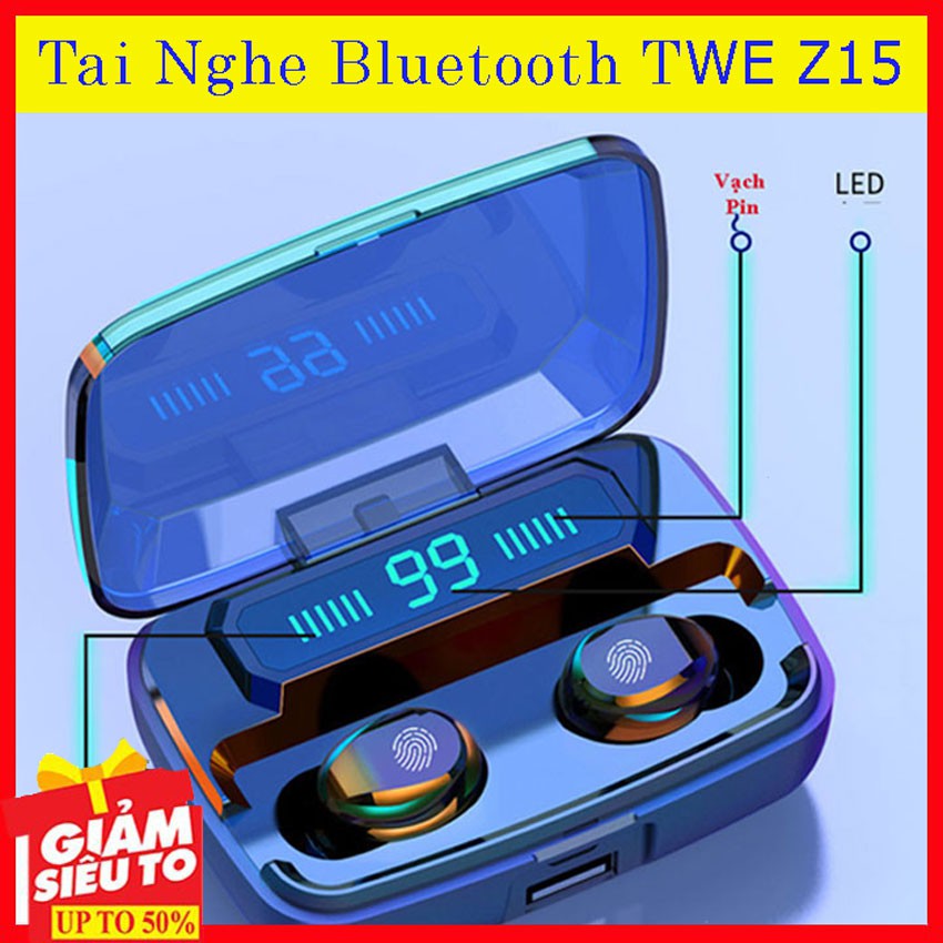 Tai nghe không dây TWE Z15 v5.0 - Tai nghe nhạc bluetooth âm thanh chuẩn Stereo , chống nước, lọc tiếng ồn