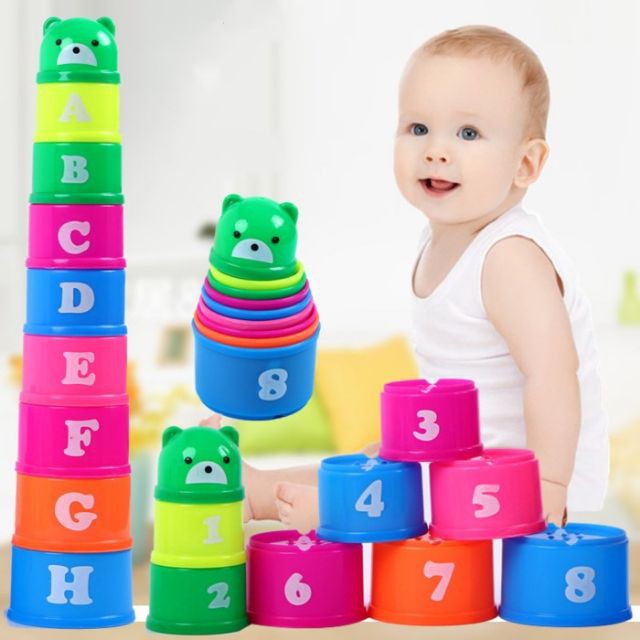 Cốc Nhựa Xếp Tầng Giáo Dục Cho Bé - Nhận diện màu sắc, to nhỏ, chữ và số