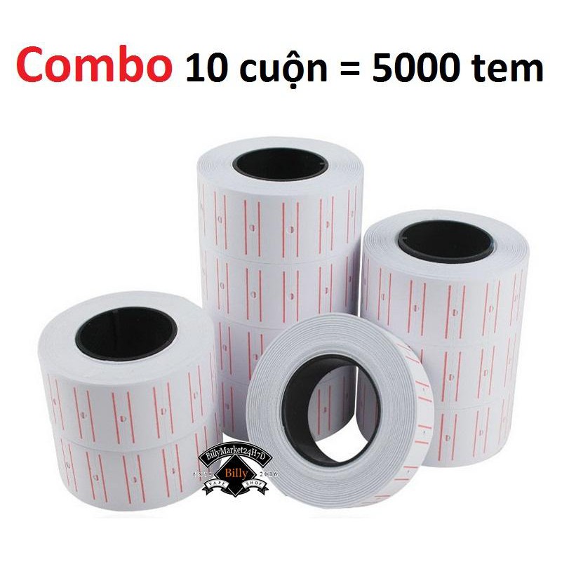 Combo bộ 10 cuộn giấy bắn dán giá tiền 5000 tem giá cho dụng cụ máy bắn dán giá tiền CROWN MX5500, EOS-5500….