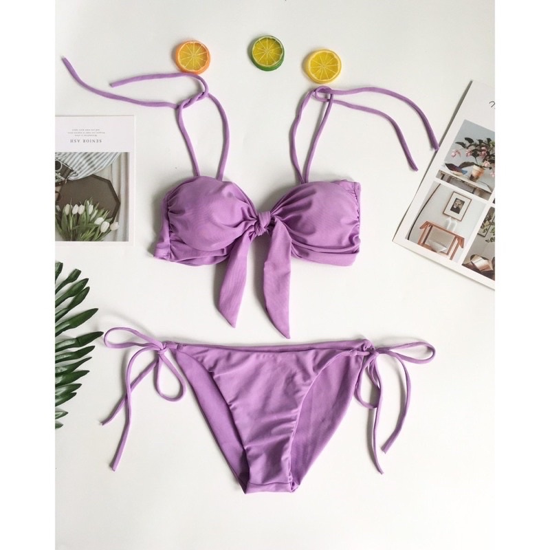 Bikini 2 mảnh cột nơ màu tím nhạt siêu đẹp kèm ảnh thật