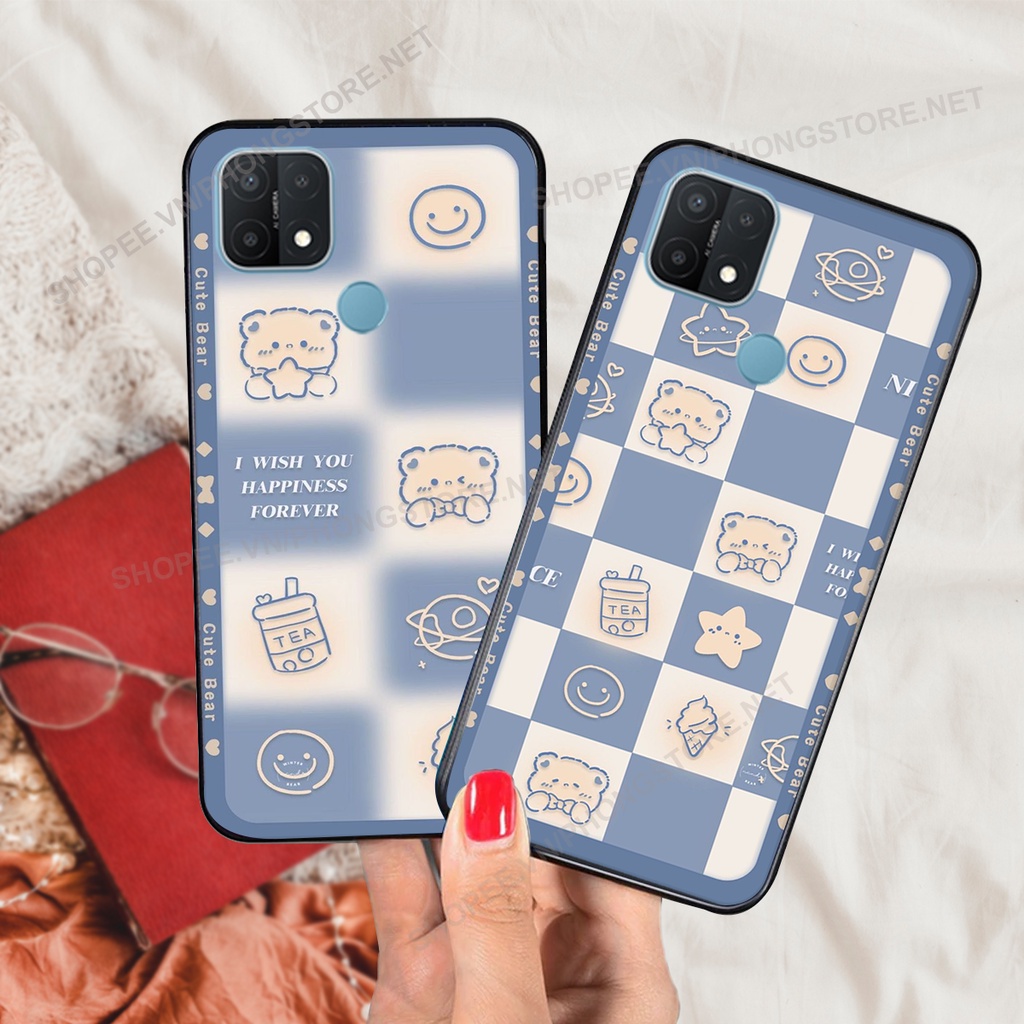 Ốp lưng Oppo A15 / A15s in họa tiết caro, mẫu gấu cực đáng yêu / ốp gấu cute giá rẻ siêu bền