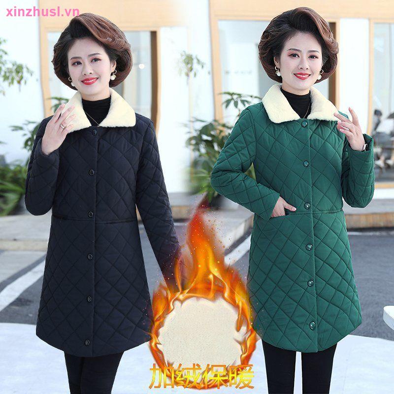 Áo Khoác Cotton Nhung Dày Giữ Ấm Mùa Đông Phong Cách Phương Tây Cho Nữ Trung Niên