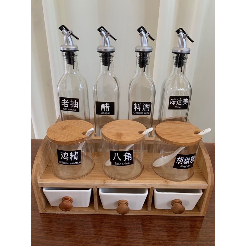 ( có sẵn )Bộ đồ đựng gia vị thuỷ tinh + sứ trắng phong cách hiện đại | BigBuy360 - bigbuy360.vn