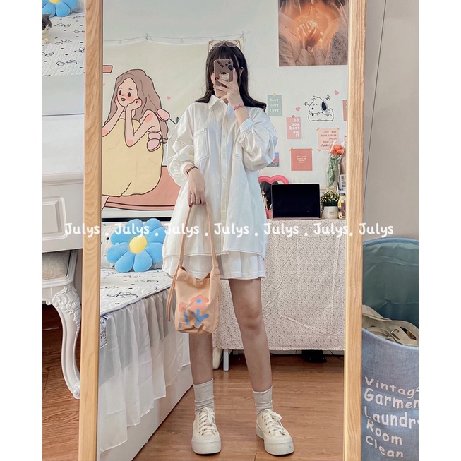 Sơ mi thô viền chỉ nổi OVERSIZE rộng (ảnh thật shop chụp kèm video)
