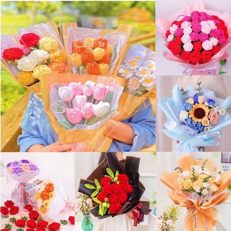 Bó Hoa Hồng Đan Len Sáng Tạo Làm Quà Tặng Sinh Nhật / Valentine