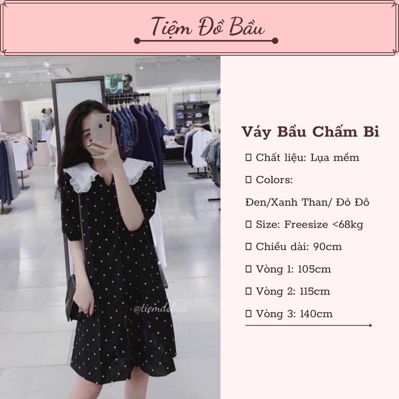 Váy bầu teen thời trang nữ cổ bẻ nơ chấm bi suông đẹp mát mùa hè