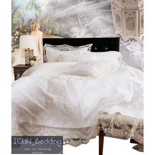 set LỤA CÔ DÂU màu trắng  bộ Chăn Ga Gối cưới  Lụa thêu cao  cấp