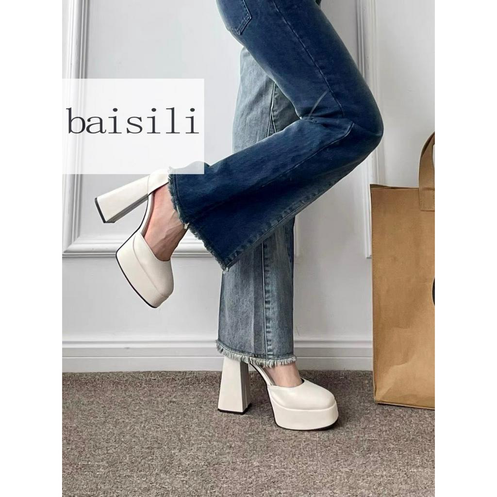 GIÀY THỜI TRANG BAISILI - SỤC NỮ BÍT MŨI TRÒN ĐÚP CAO - GIÀY CAO GÓT BÍT HẬU 13 PHÂN BG230339