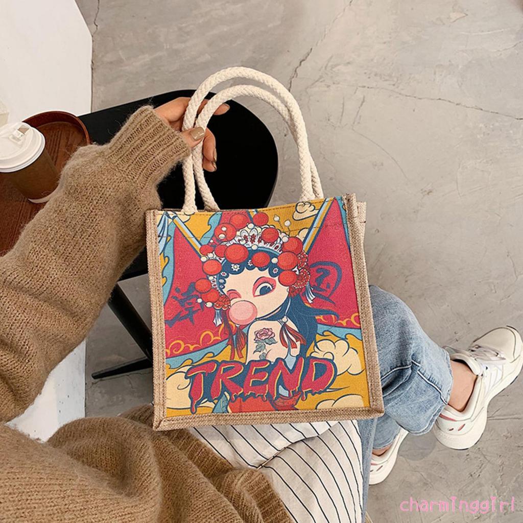 QAQ-Túi xách tote nhỏ họa tiết chim hồng hạc cổ điển cho nữ