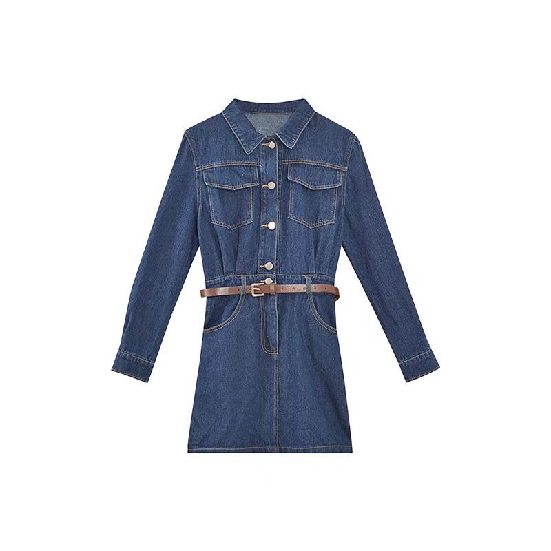 Đầm denim Tay Dài Eo Cao Phong Cách Pháp Mới Mùa Thu Đông Dành Cho Nữ 2021