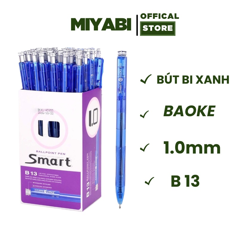 Bút bi xanh BAOKE B13 đầu bấm ngòi 1,0mm - Bút bi xanh cao cấp văn phòng phẩm - MIYABI STORE