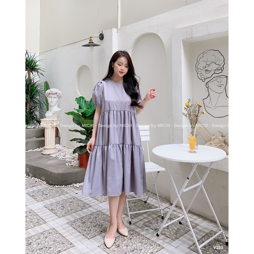 Váy suông babydoll 3 tầng, cổ nơ, đầm xuông rộng, freesize, nhiều màu, mã V233 - Michi's House | BigBuy360 - bigbuy360.vn