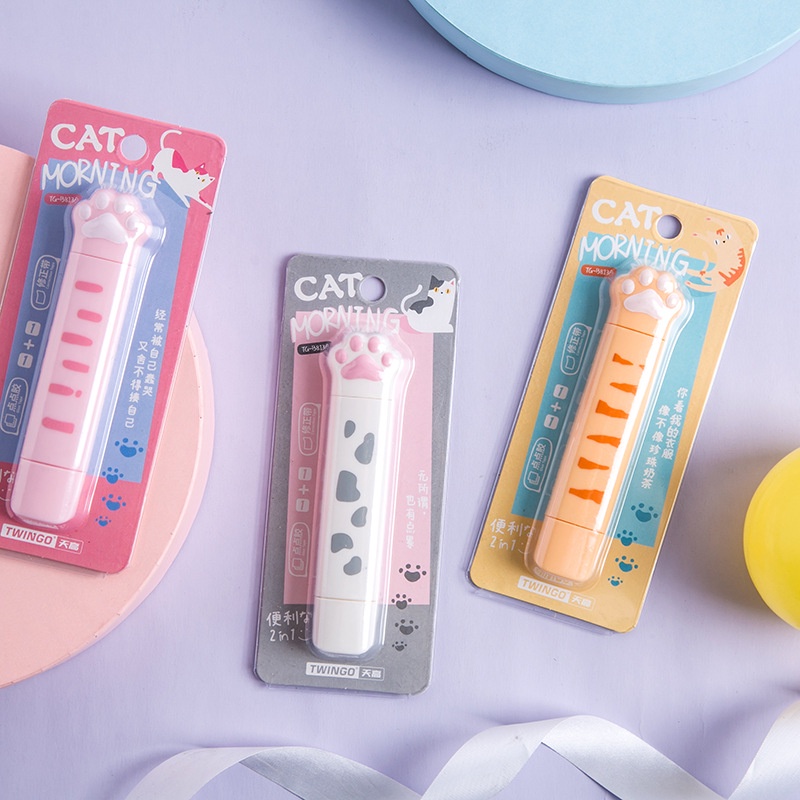 Cute Cartoon Cat's Paw Shape Correction Tape Student Double Head Correction Tape Creative Student Stationery Correction Tape