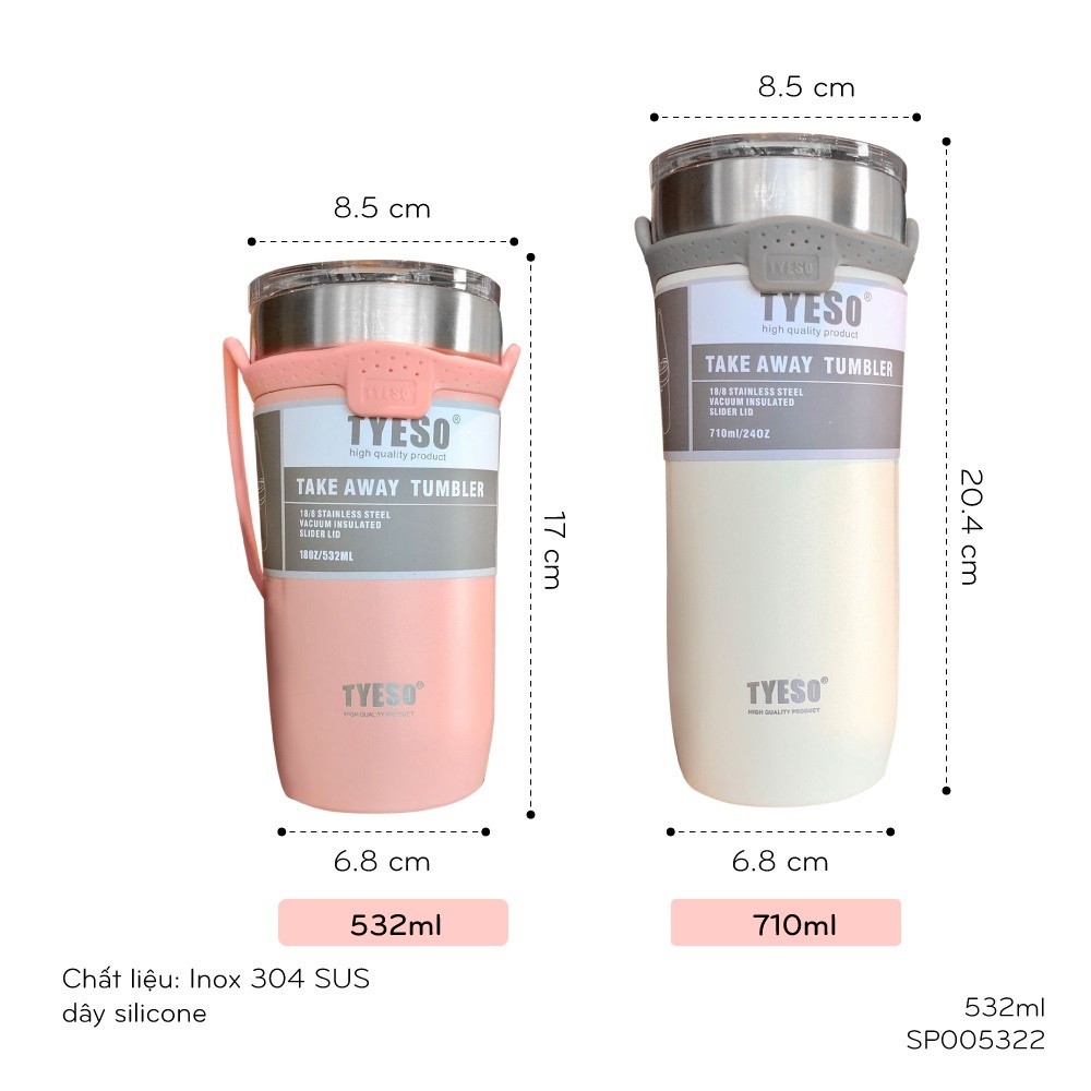 Bình giữ nhiệt, Ly giữ nhiệt TYESO 710ml + ống hút chất liệu bằng thép không dỉ Có dây xách kèm theo