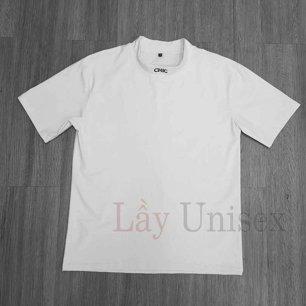 Áo thun nam tay lỡ form rộng cổ bo thêu chữ CHIC