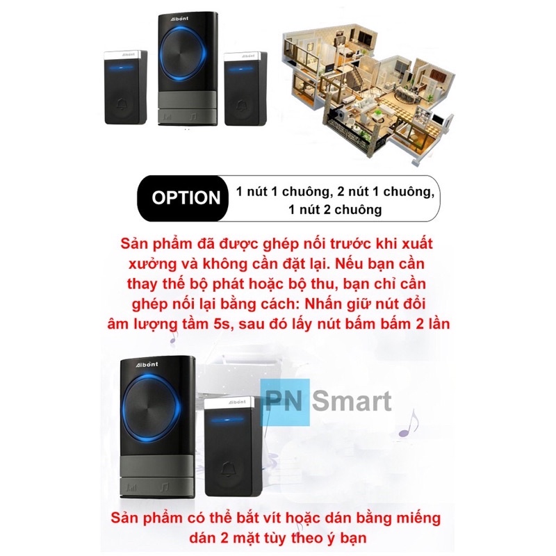Chuông cửa không dây chống nước, không dùng Pin Aibont cao cấp