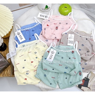 Đồ bộ cho bé gái thông hơi 2 dây - quần đùi cute lạc lối 6-15kg