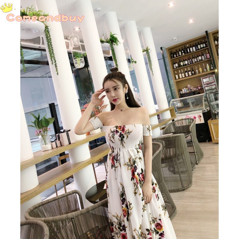 Đầm maxi trễ vai họa tiết hoa duyên dáng và điệu đà cho nữ | BigBuy360 - bigbuy360.vn
