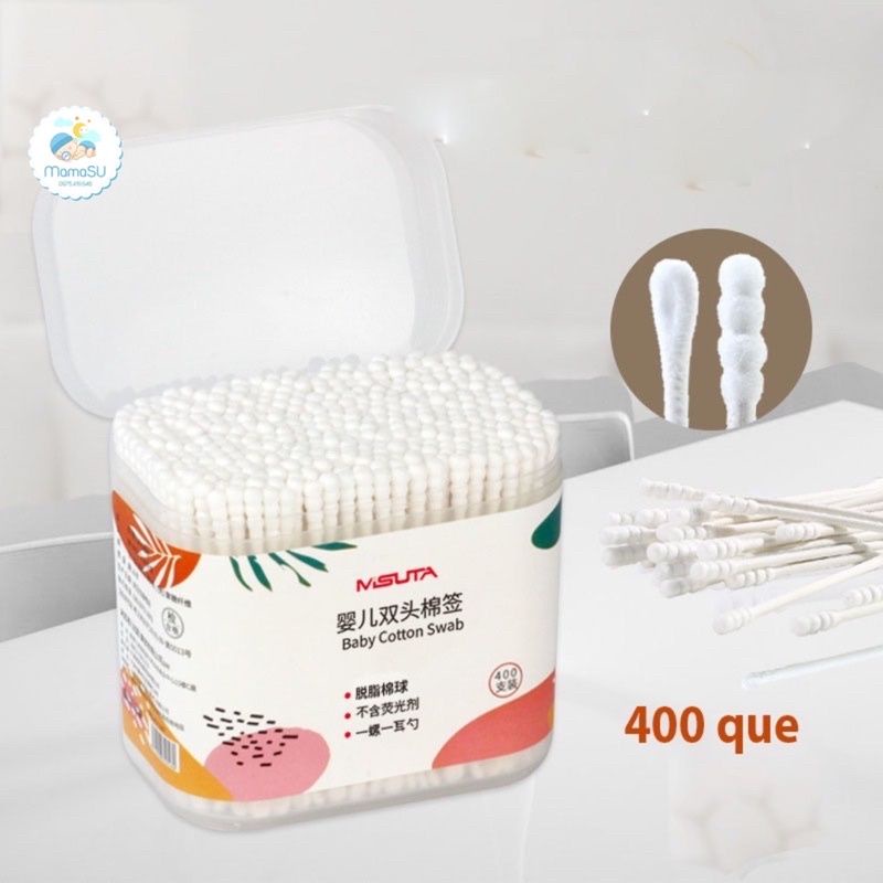 Hộp 400 Que Bông Tăm Tự Nhiên Misuta Dùng Cho Em Bé