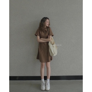 Váy basic cổ sơ mi chiết eo chun lưng, váy sơ mi cộc tay Bazic one