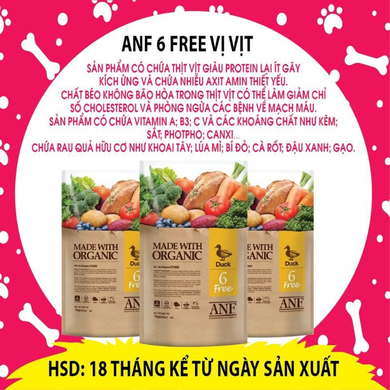  ANF Thức ăn hạt hữu cơ cho chó - 3 VỊ CỪU, VỊT và CÁ HỒI (400gr) - NK Hàn Quốc