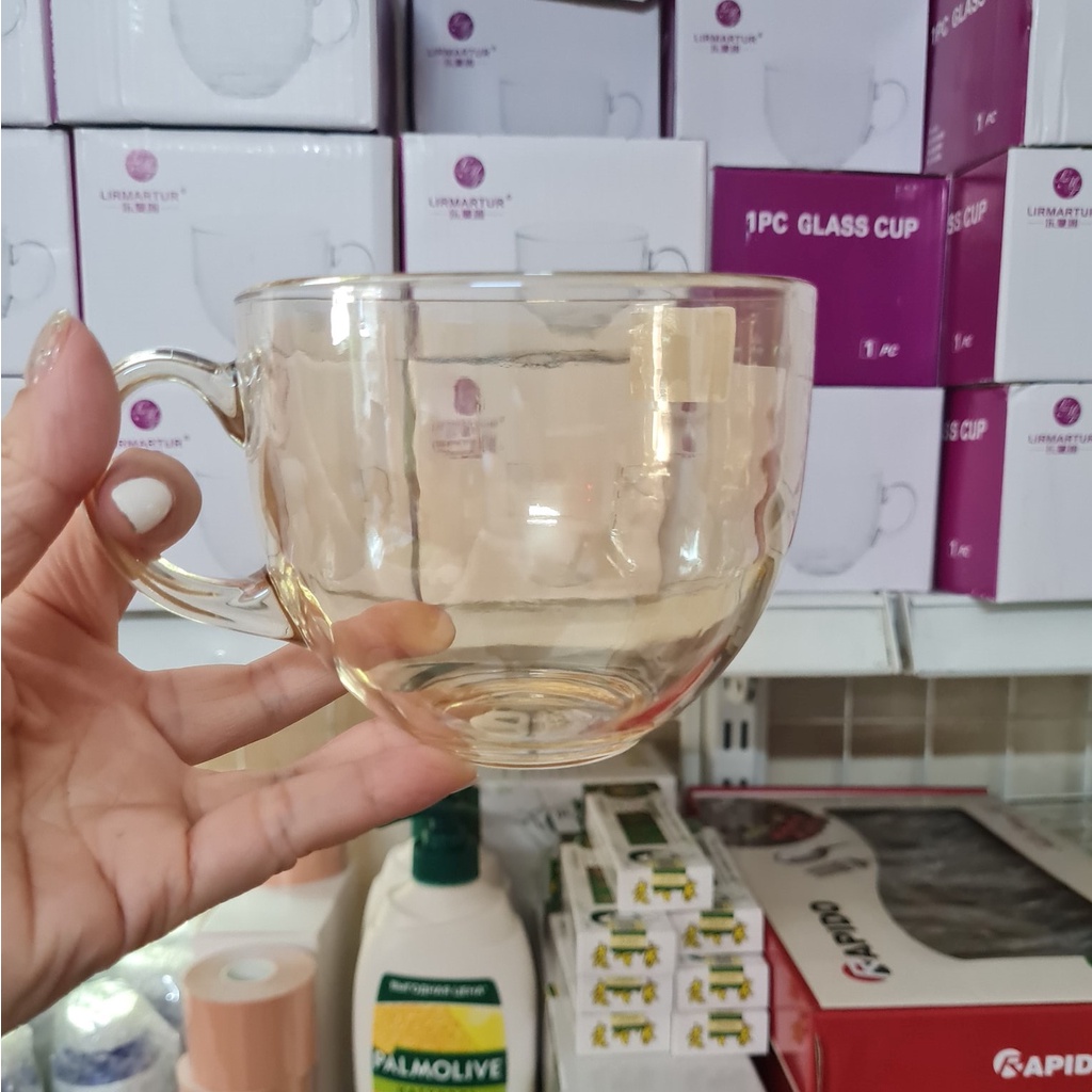 Cốc thủy tinh trong suốt màu hổ phách sang trọng, tách uống nước dung tích 410ml