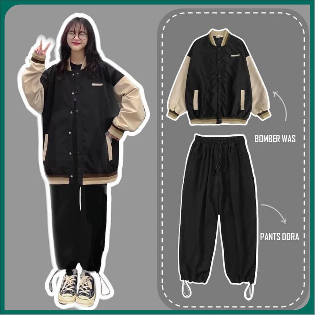 Set Quần Áo Bomber, Áo Bomber, Quần Jogger Phong Cách Hàn Quốc