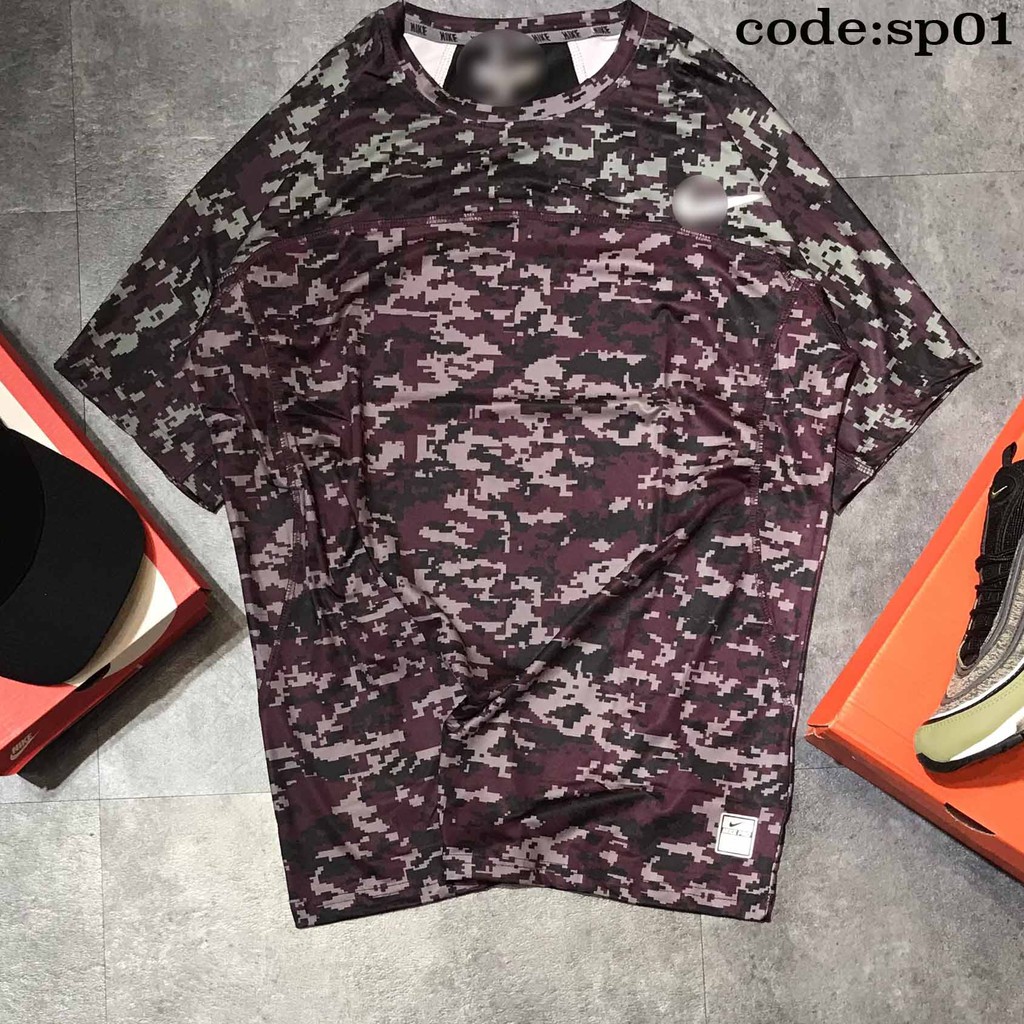 [followershop5k]Áo thun camo n!ke pro combat thể thao nam, Áo ngắn tay không cổ (Thun lạnh) form chuẩn size M-2XL sp01