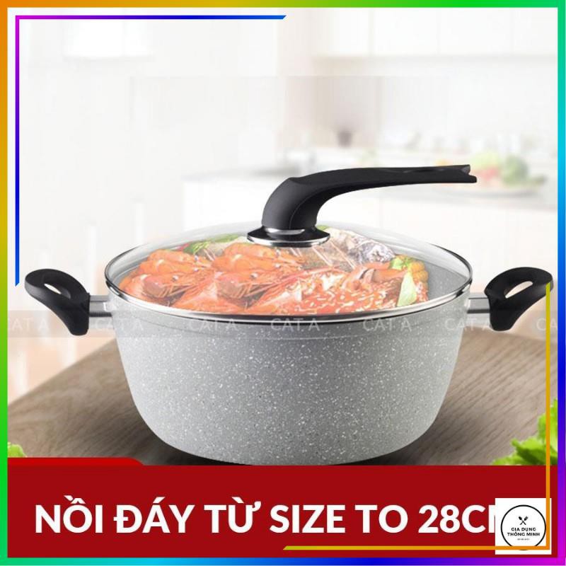 Nồi chống dính vân đá cẩm thạch bằng nhôm cao cấp có nắp đậy- Tiện lợi, đa năng, phù hợp với mọi gia đình!