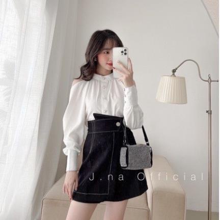 [ 𝐅𝐑𝐄𝐄 𝐒𝐇𝐈𝐏 ] SÉT ÁO SƠ MI TRỄ VAU MIX CHÂN VÁY JEAN XẺ TÀ  SÉT CHÂN VÁY NỮA L1