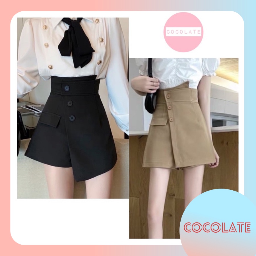 Quần short giả váy C221 , quần short cạp cao khuy lệch ulzzang