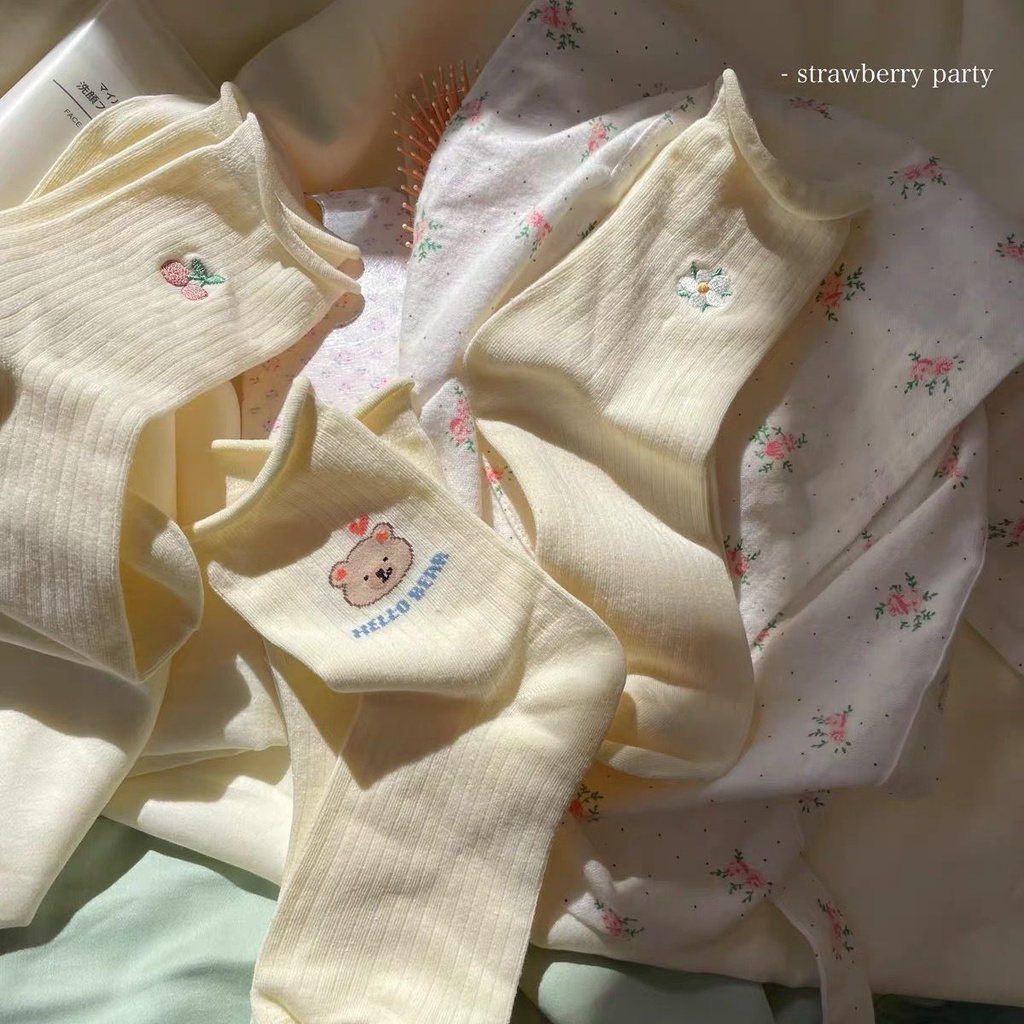 Vớ Ống Trung Viền Xoăn In Họa Tiết Hoa Anh Đào / Gấu Hoạt Hình Mềm Mại Phong Cách Nhật Bản 20