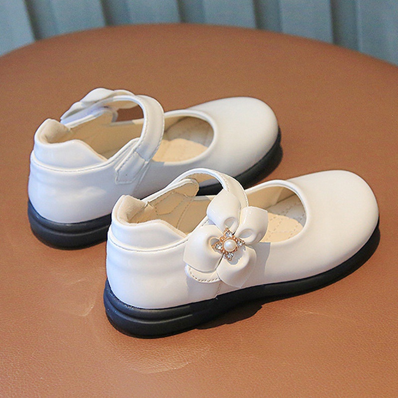 Giày Da Đính Ngọc Trai Màu Trắng Dành Cho Bé Gái 3-12 Tuổi