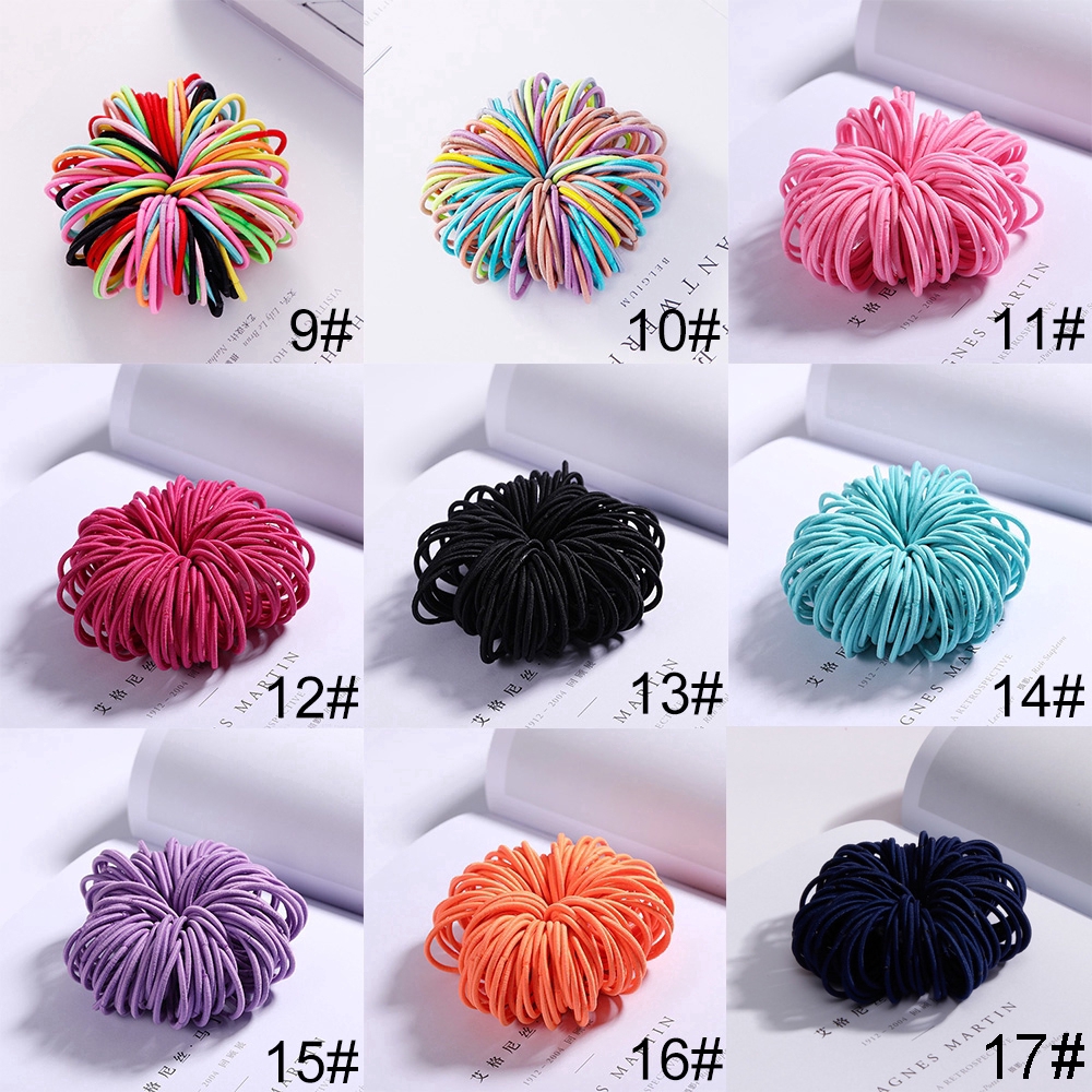 Bộ 100 dây thun buộc tóc co giãn có nhiều màu phong cách Hàn Quốc cho bé gái