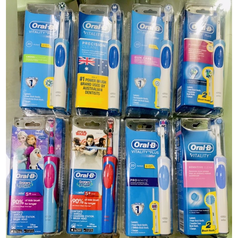 [Nội địa ÚC] Bàn Chải Điện Oral-B + tặng kèm đầu bàn chải, đủ loại cho bé và người lớn [sỉ-lẻ-Có sẵn]