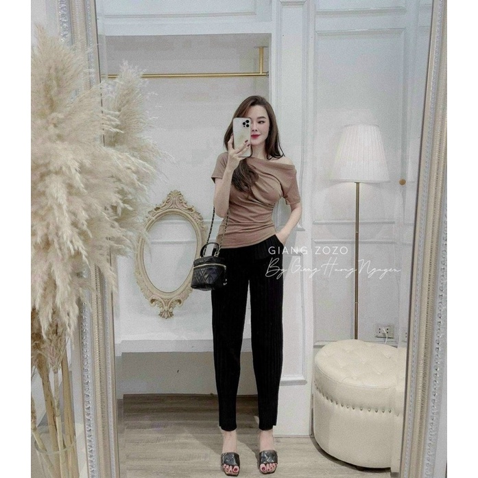 Áo thun kiểu lệch vai thun dẻo, Áo kiểu lệch vai sexxy co giãn AK1201 - NhiNhi Shop
