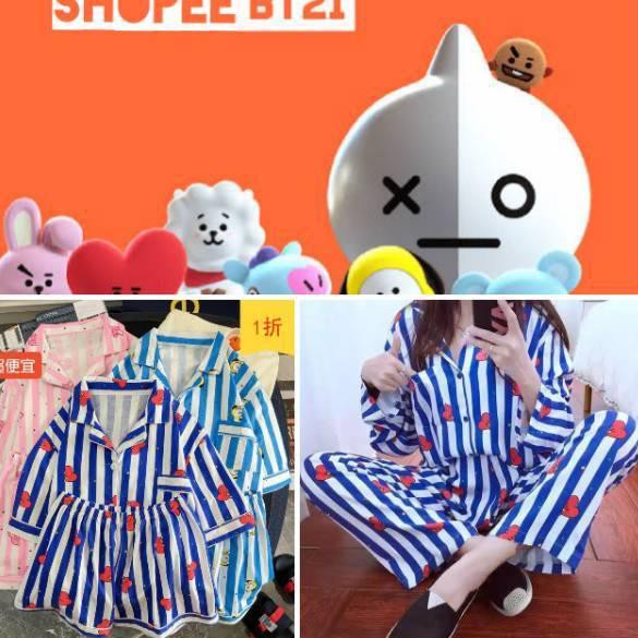 Bộ Đồ Ngủ Dài Tay In Hình Nhân Vật Bt21 Bts