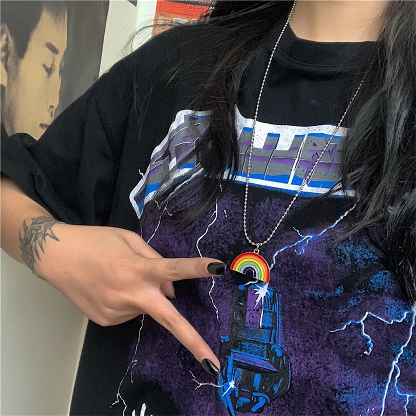 [Spot] Miễn Phí Vận Chuyển Ảnh Chụp Thật Vòng Cổ Trang Sức Nhảy Múa Màu Cầu Vồng Phong Cách Harajuku Retro 12995
