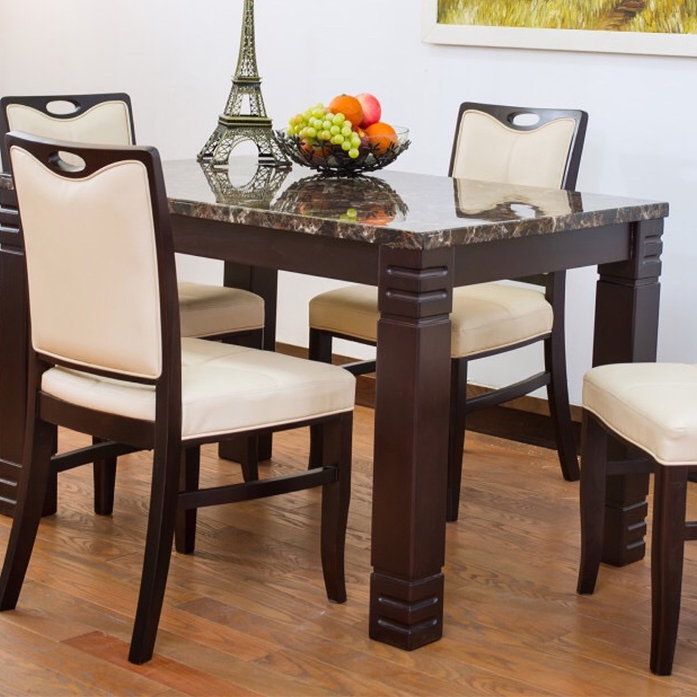 Bộ bàn ăn mặt gỗ vân đá IBIE Buck 4-6-8 ghế Ivy tùy chọn kích thước, phong cách sang trọng, hàng cao cấp xuất khẩu