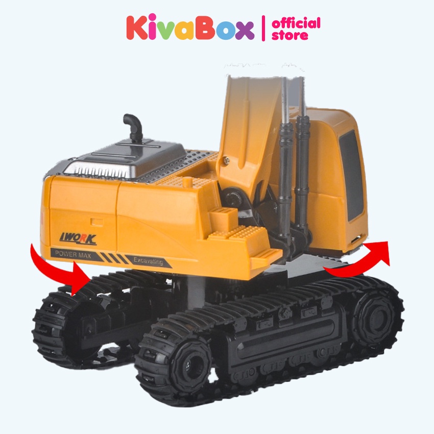 Máy xúc điều khiển từ xa KIVABOX, xe máy xúc đồ chơi pin sạc, gầu sắt, bánh xích chắc chắn