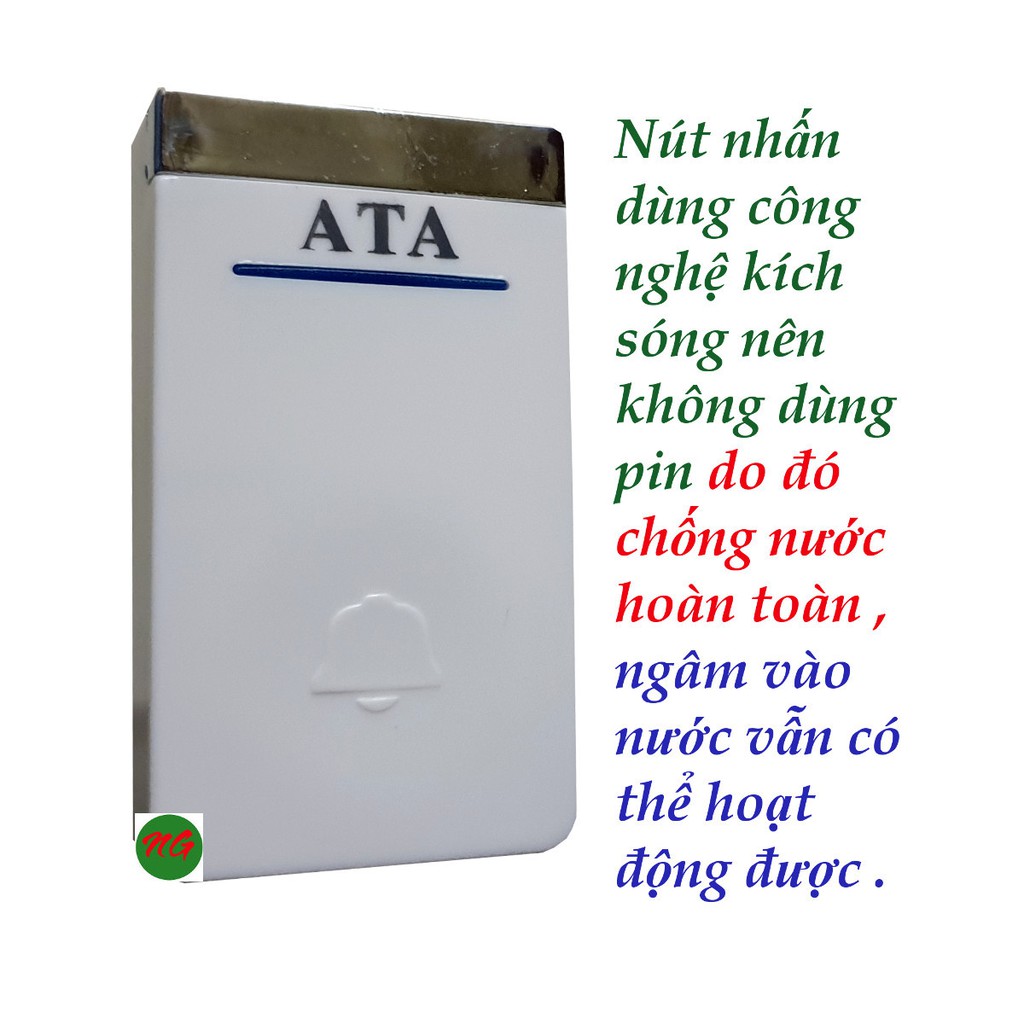 Bộ chuông cửa không dây có 2 -3 CHUÔNG với nút nhấn không dùng pin nên có thể để ngoài trời ATA AT-915M