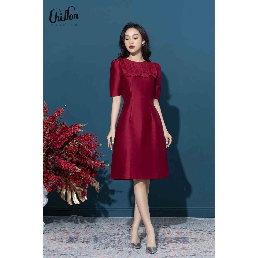 [Mã INCU50 giảm 50k đơn 250k] <Váy đẹp Chiffon>_Váy tafta công sở ly ngực đầm thiết kế cao cấp dáng A không kèm phụ kiện