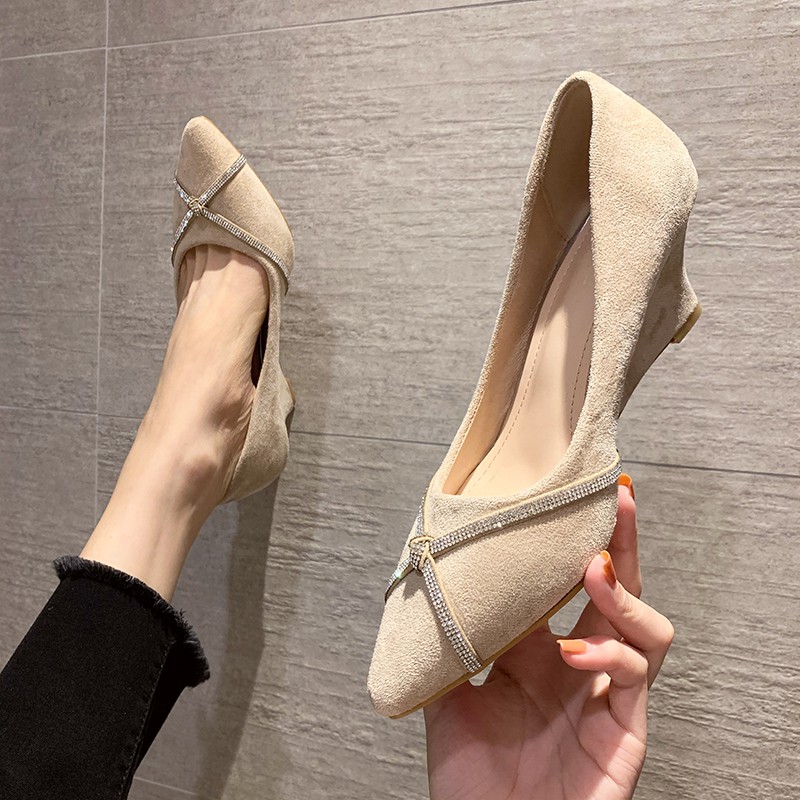 Giày đế xuồng da lộn mũi nhọn gót cao 5p và 8p size 33/40   100421