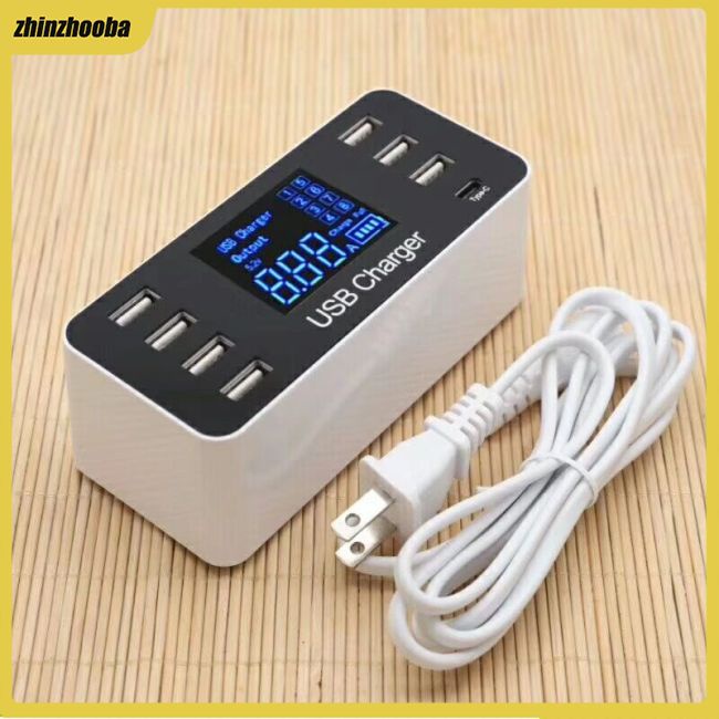 Ổ Cắm Sạc 8 Cổng USB Type C 5V/8A Màn Hình LCD Cho Điện Thoại Thông Minh/Máy Tính Bảng